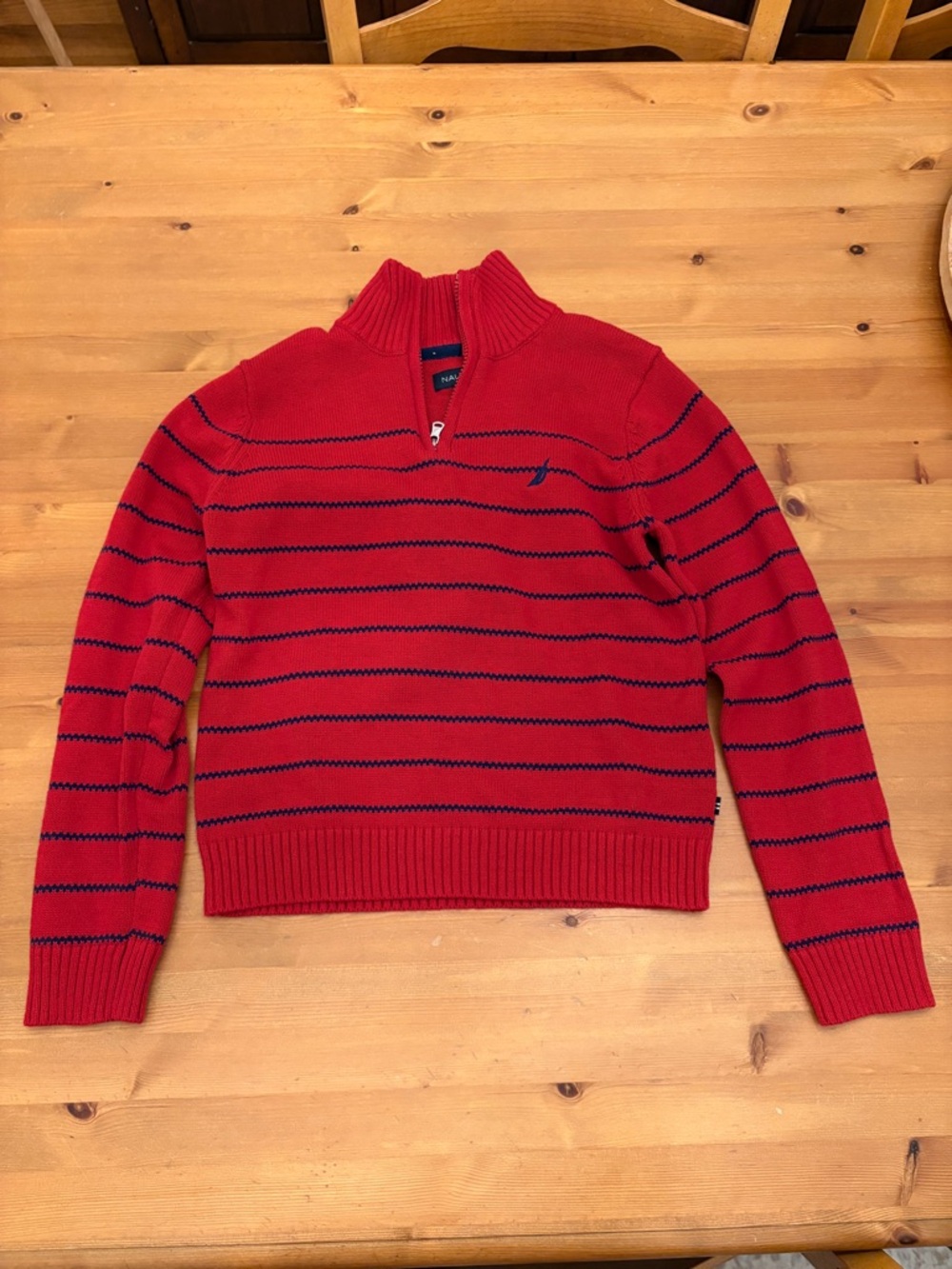Nautica Kid’s Red Zip-Up Sweater with Navy Stripes